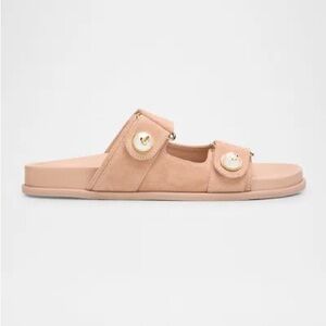 JIMMY CHOO Fayence Suede Pearly Dual-strap Slide Sandals In Macaron
